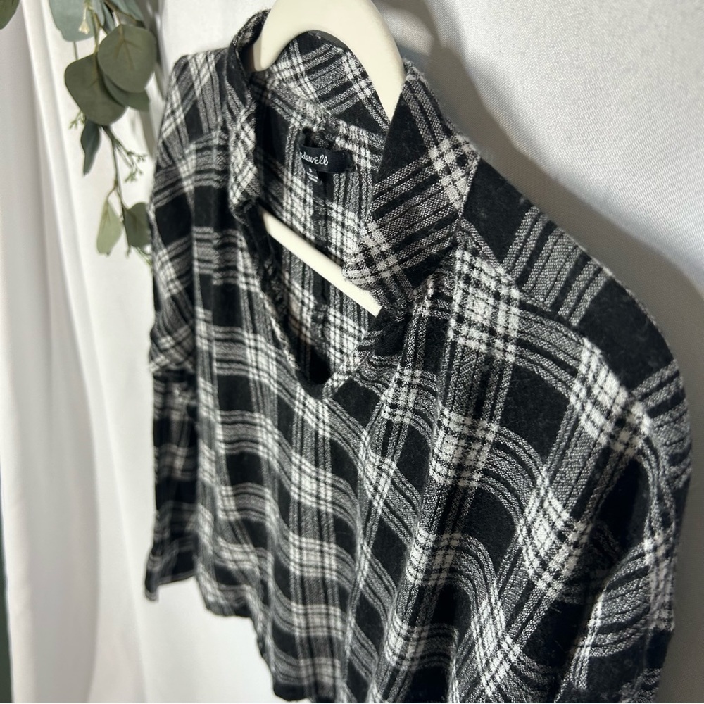 Madewell | Wool Blend Long Sleeve Plaid Top Black White Women’s Size Small - Picture 5 of 12